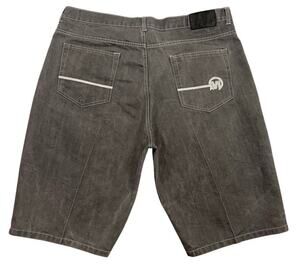 Mecca‎ Shorts 42 Gray Jean Baggy Punk Skater Embroidered Jorts Y2K Vintage 90’s
